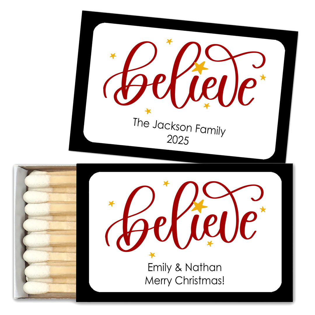 Personalized Christmas Matches, Believe - Set of 50