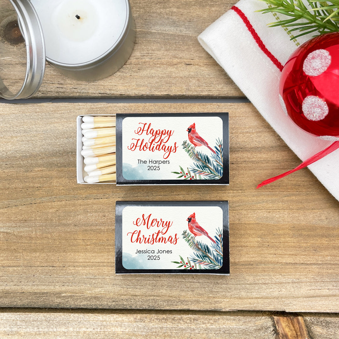 Christmas Match Boxes, Personalized Christmas Matches, Red Cardinal Christmas Matches - Set of 50