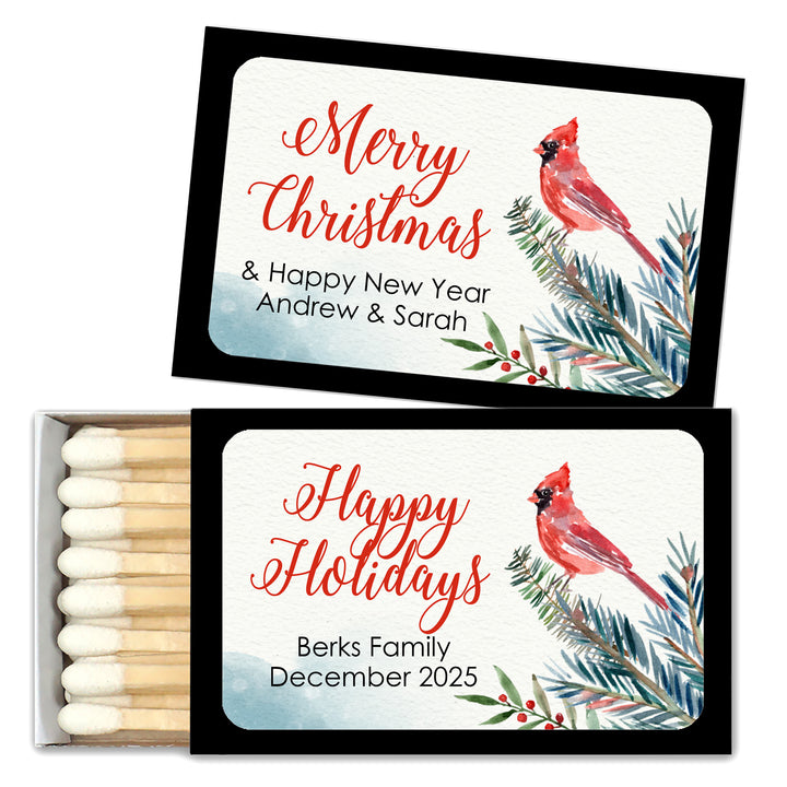 Christmas Match Boxes, Personalized Christmas Matches, Red Cardinal Christmas Matches - Set of 50