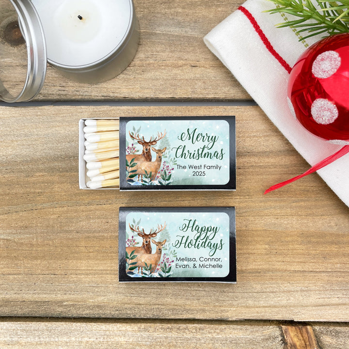 Christmas Match Boxes, Personalized Christmas Matches, Deer Christmas Matches- Set of 50