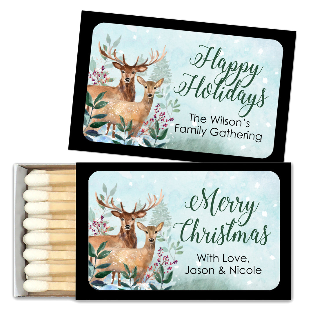 Christmas Match Boxes, Personalized Christmas Matches, Deer Christmas Matches- Set of 50