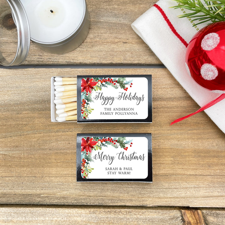 Personalized Christmas Matches, Poinsettia - Set of 50