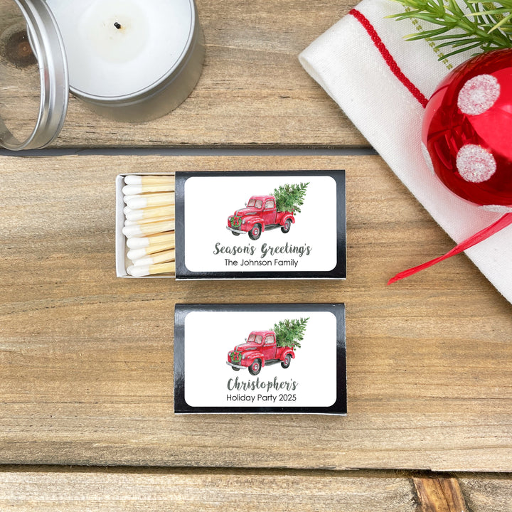 Red Pickup Truck Christmas Match Boxes, Personalized Christmas Matches - Set of 50