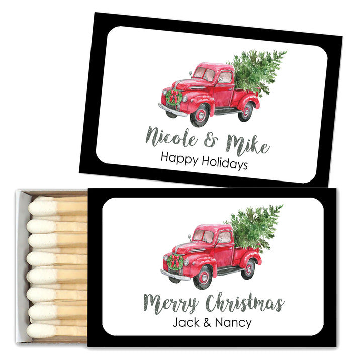 Red Pickup Truck Christmas Match Boxes, Personalized Christmas Matches - Set of 50