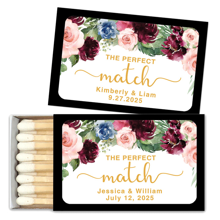 Wedding Favor Matches, Burgundy Floral (Set of 50)