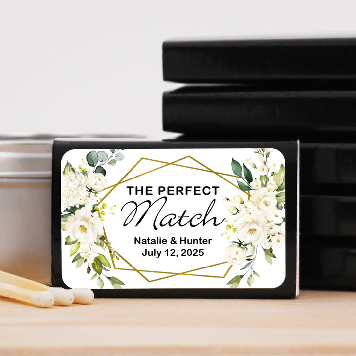 Wedding Favor Matches, The Perfect Match, Geometric Floral (Set of 50)