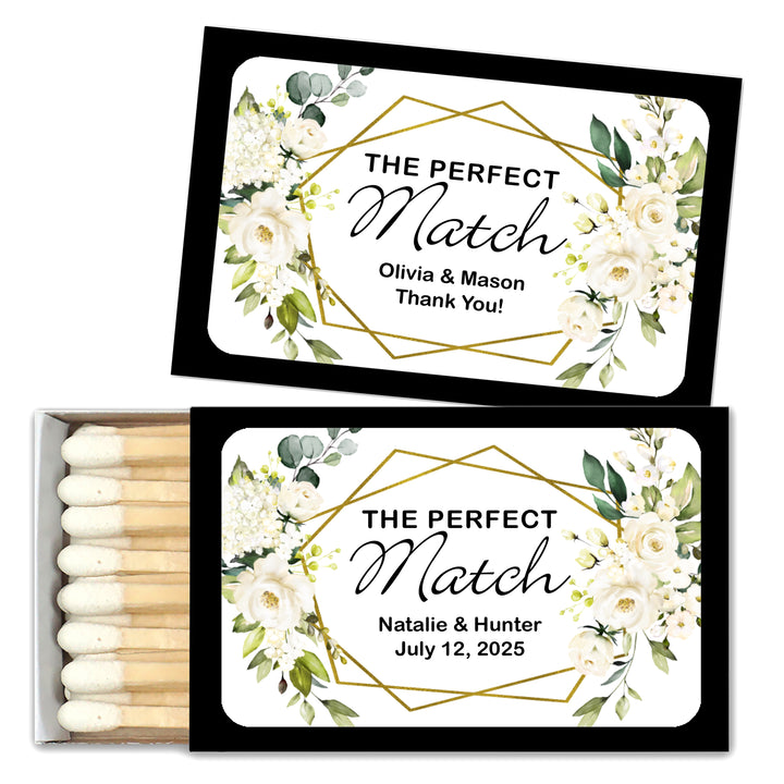 Wedding Favor Matches, The Perfect Match, Geometric Floral (Set of 50)