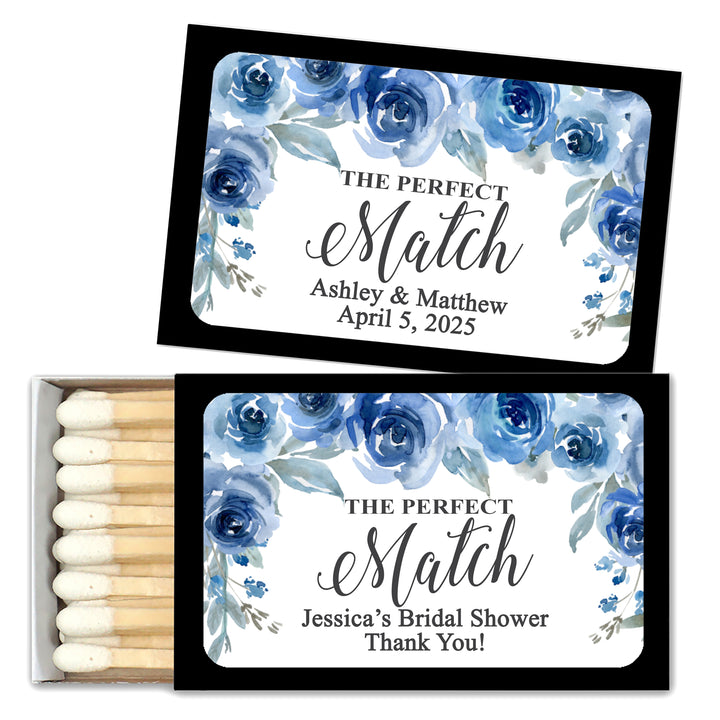 Wedding Favor Matches, Blue Floral (Set of 50)