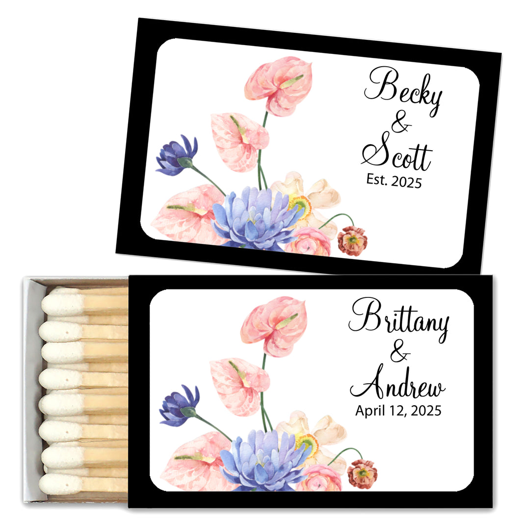 Wedding Favor Matches, The Perfect Match, Floral (Set of 50)