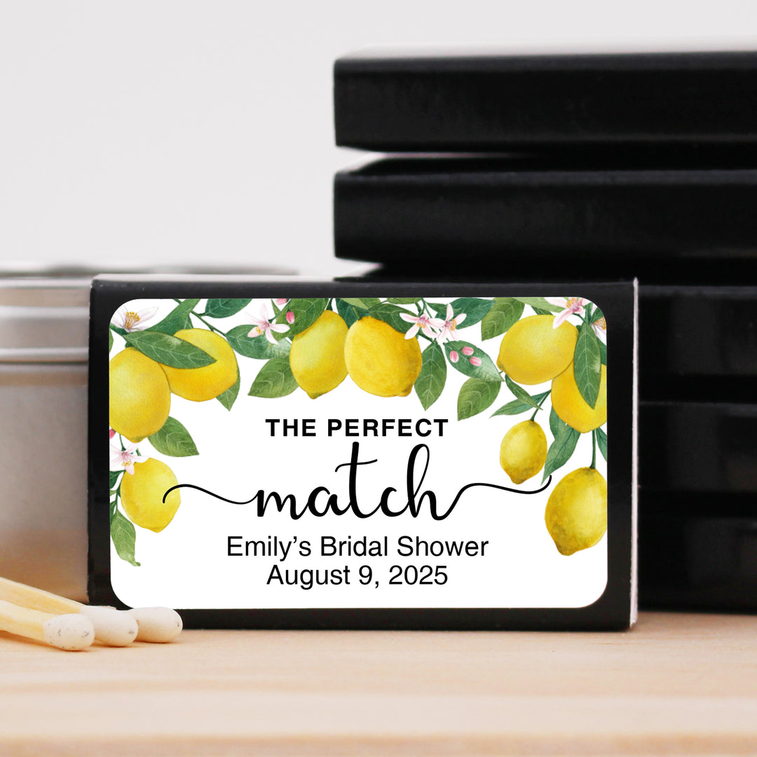 Wedding Favor Matches, The Perfect Match, Lemon Floral (Set of 50)