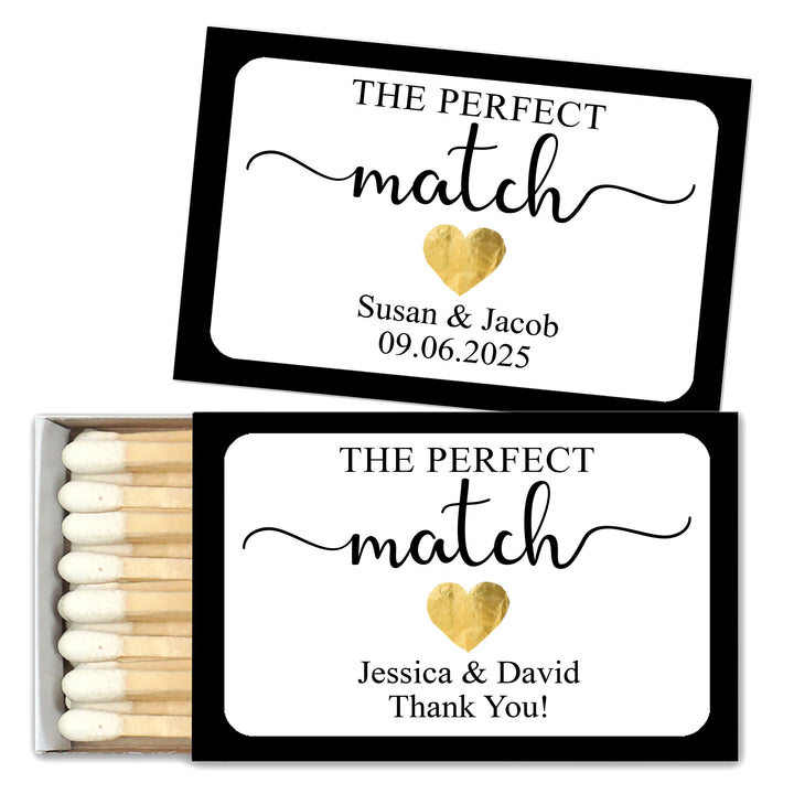 Wedding Favor Matches, The Perfect Match Gold Heart (Set of 50)