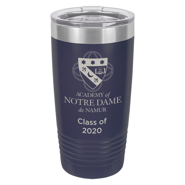 ND 20 oz. Custom Navy Blue Insulated Tumbler with Clear Lid