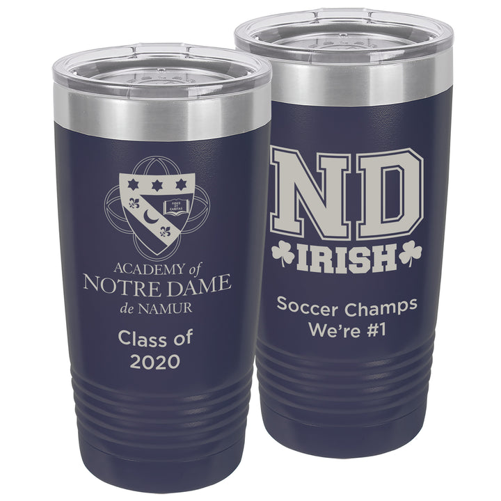 ND 20 oz. Custom Navy Blue Insulated Tumbler with Clear Lid