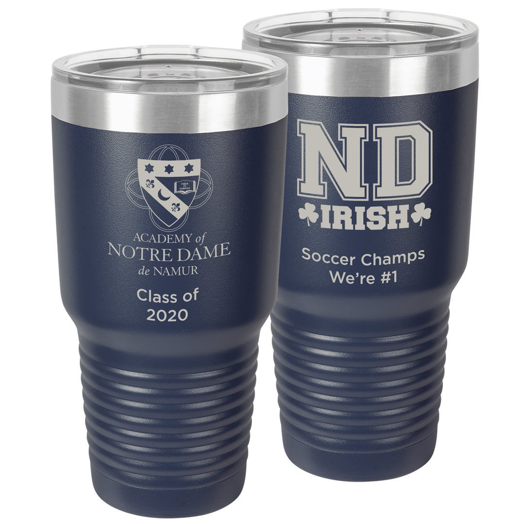 ND Large 30 oz. Personalized Navy Blue Insulated Tumbler with Clear Lid