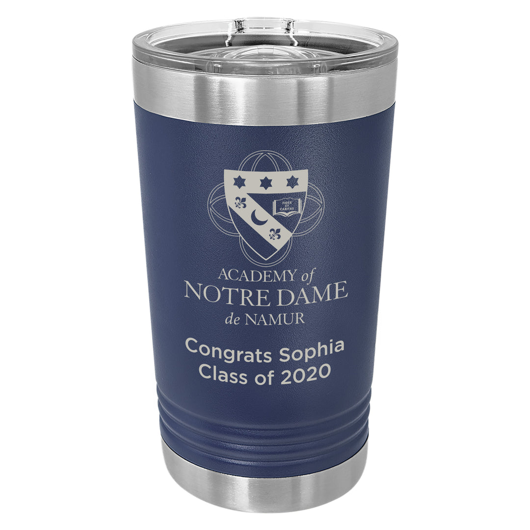ND Custom 16 oz. Navy Blue Insulated Tumbler with Slider Lid