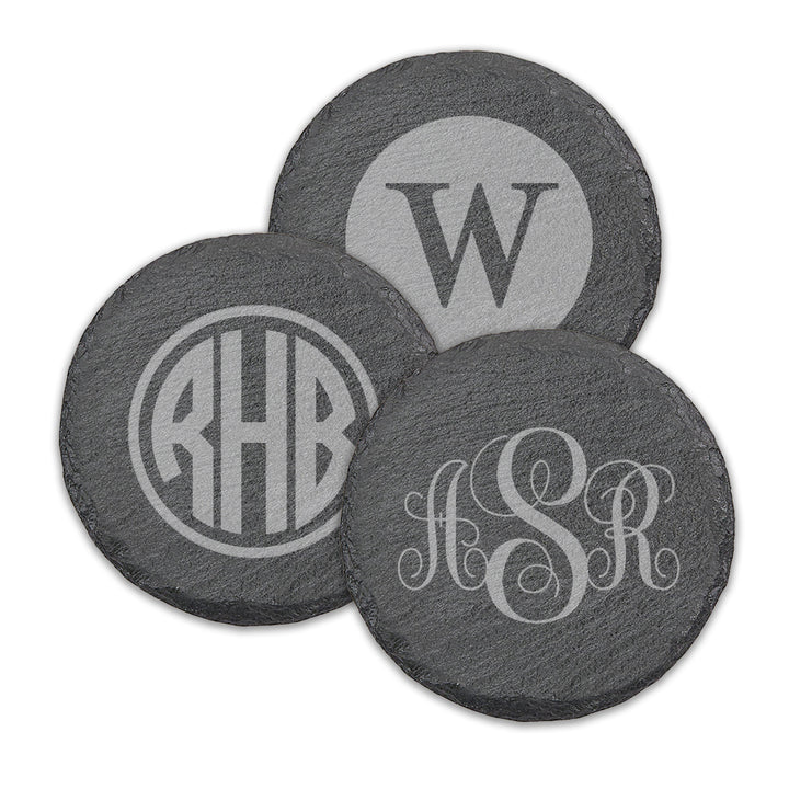 Monogram Round Slate Coasters - Set of 4