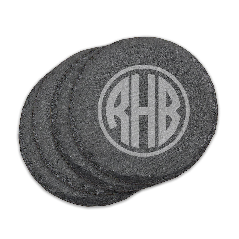 Monogram Round Slate Coasters - Set of 4