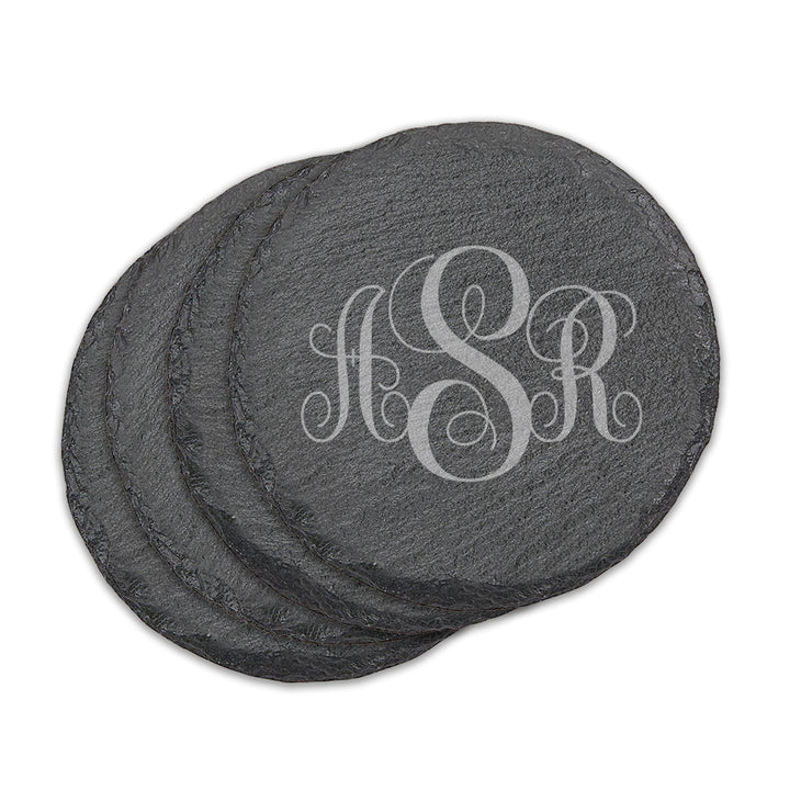 Monogram Round Slate Coasters - Set of 4