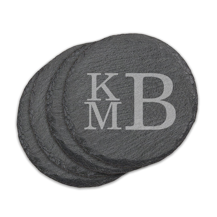 Monogram Round Slate Coasters - Set of 4