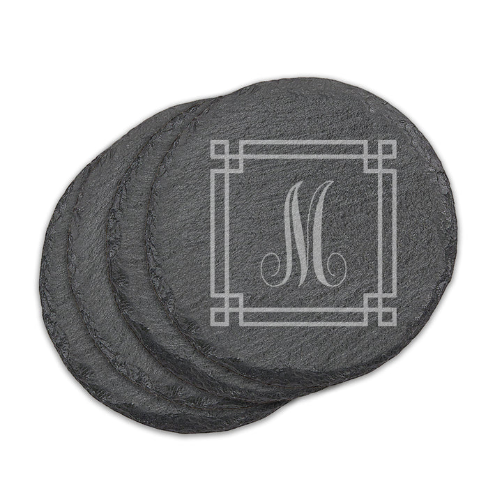 Monogram Round Slate Coasters - Set of 4