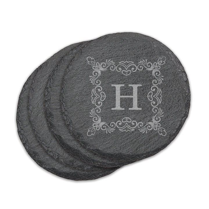 Monogram Round Slate Coasters - Set of 4