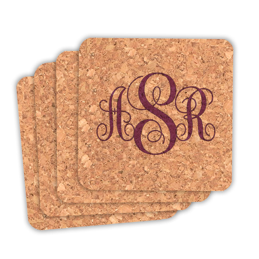 Monogram Square Cork Coasters