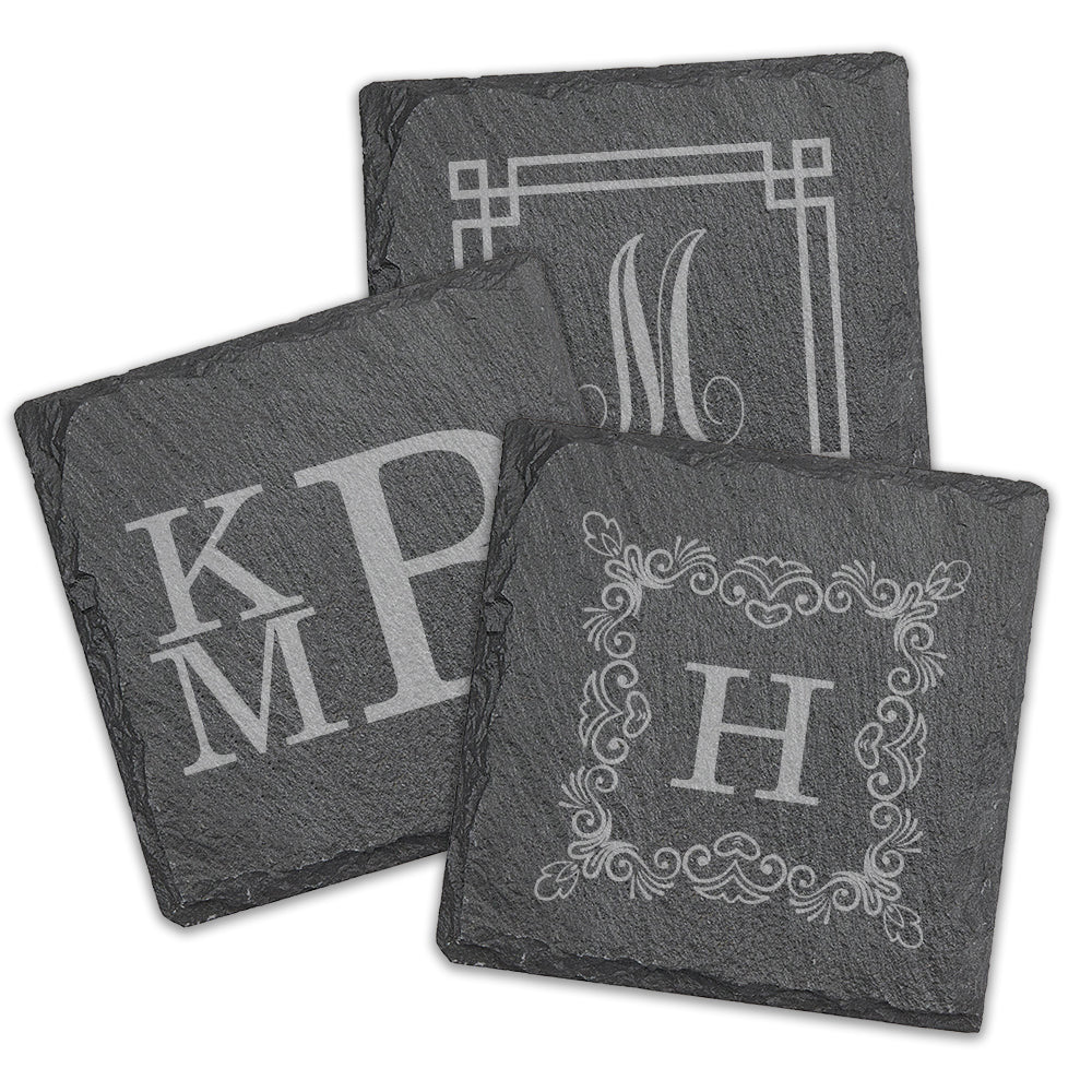 Monogram Square Slate Coasters - Set of 4