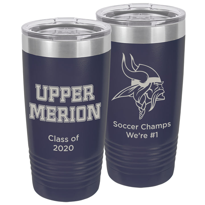 Upper Merion SD 20 oz. Custom Navy Blue Insulated Tumbler with Clear Lid