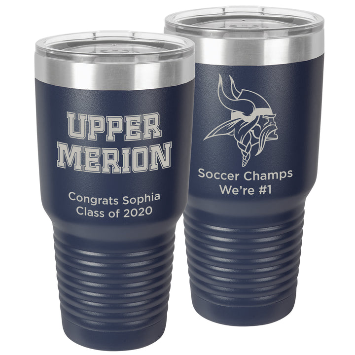 Upper Merion SD Large 30 oz. Personalized Navy Blue Insulated Tumbler with Clear Lid