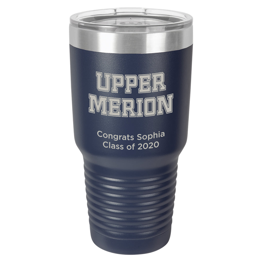 Upper Merion SD Large 30 oz. Personalized Navy Blue Insulated Tumbler with Clear Lid