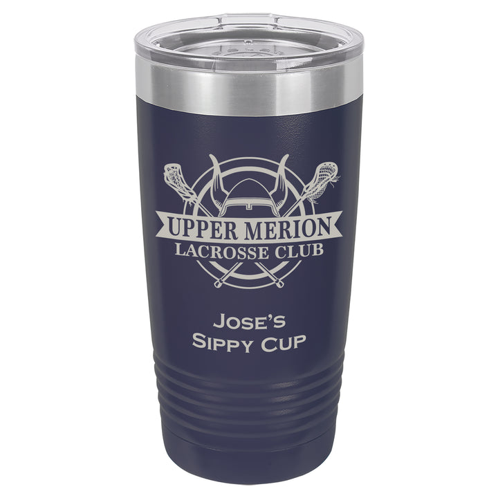 UM Lacrosse 20 oz. Custom Navy Blue Insulated Tumbler with Clear Lid