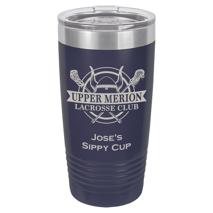 UM Lacrosse 20 oz. Custom Navy Blue Insulated Tumbler with Clear Lid