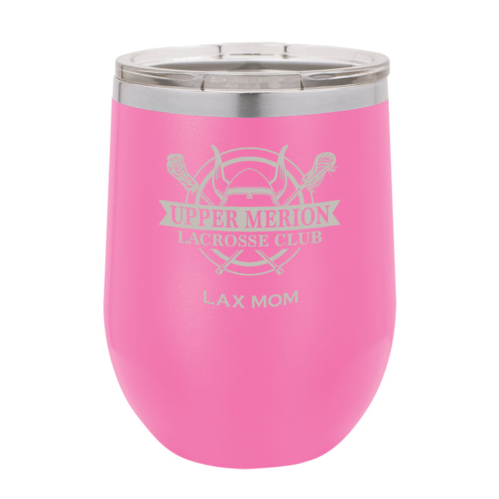 UM Lacrosse Custom 12 oz. Pink Stemless Insulated Tumbler with Clear Lid