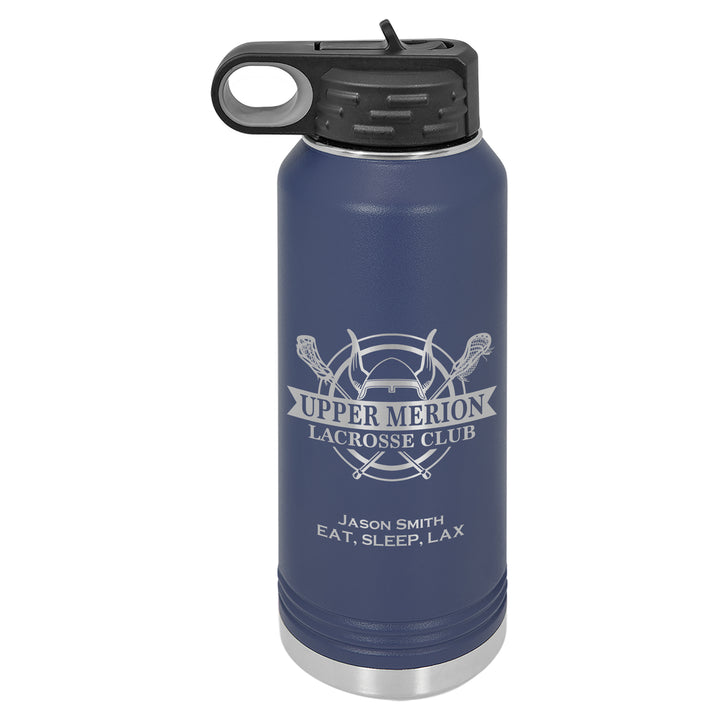 UM Lacrosse 32 oz. Custom Navy Blue Insulated Water Bottle Wide Mouth with Straw Lid