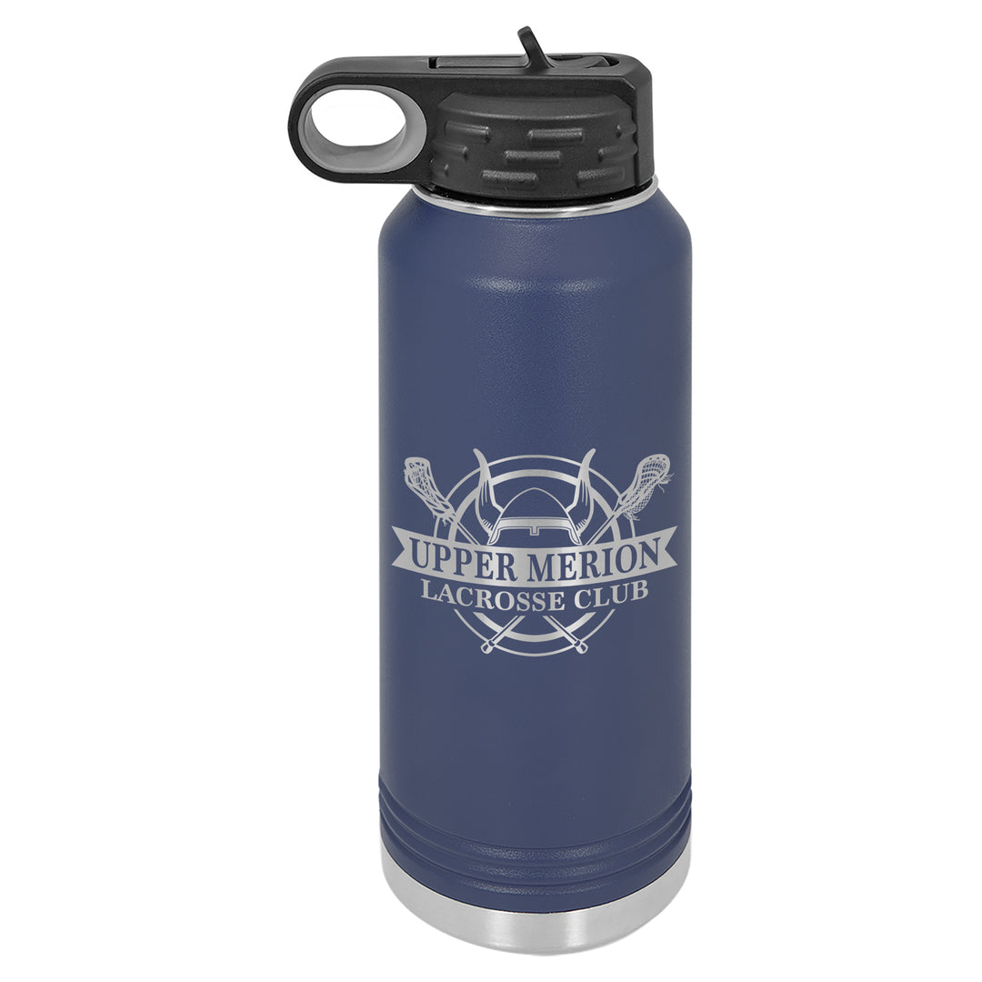 UM Lacrosse 32 oz. Custom Navy Blue Insulated Water Bottle Wide Mouth with Straw Lid