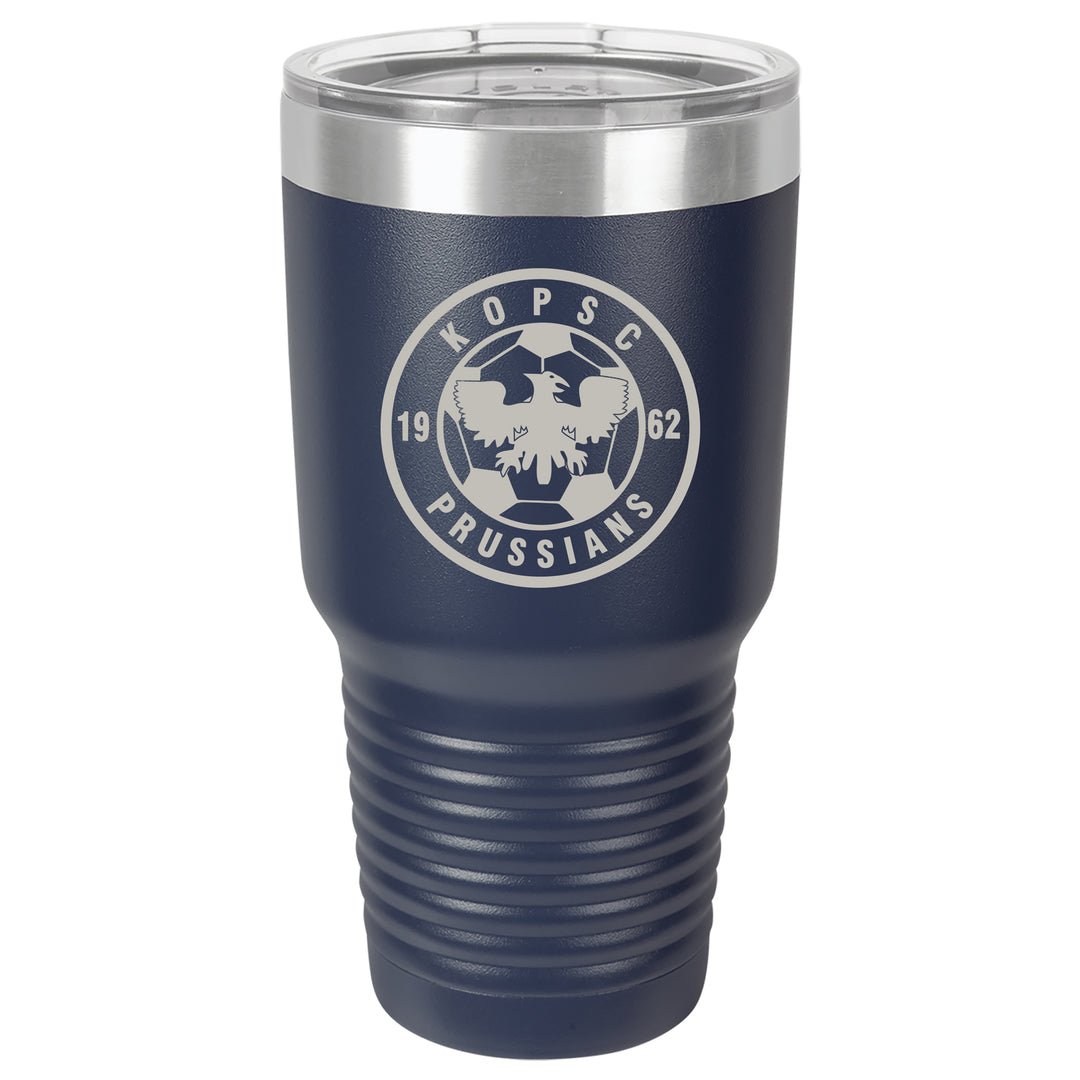 KOPSC Prussians Large 30 oz. Navy Blue Insulated Tumbler with Clear Lid