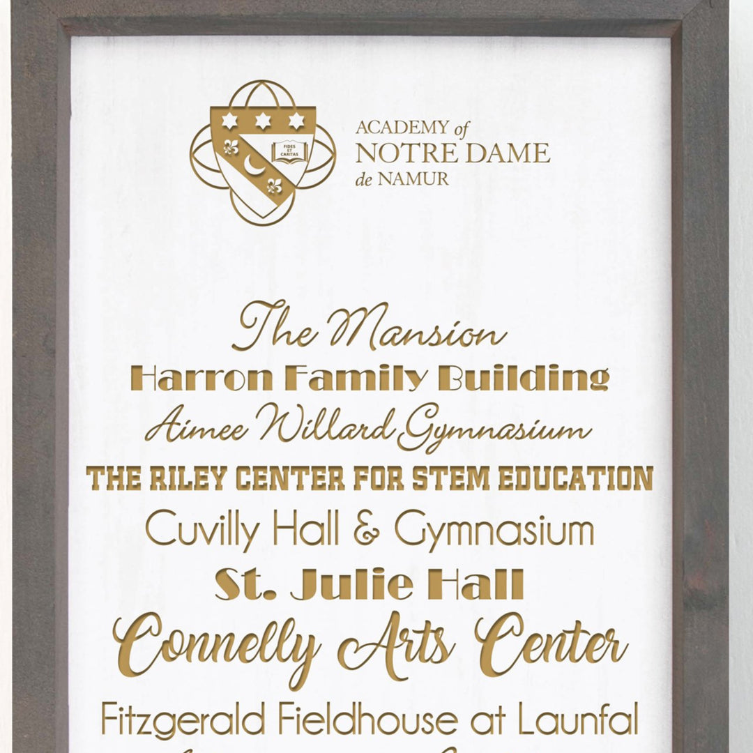 ND "Buildings On Campus" Wood Sign